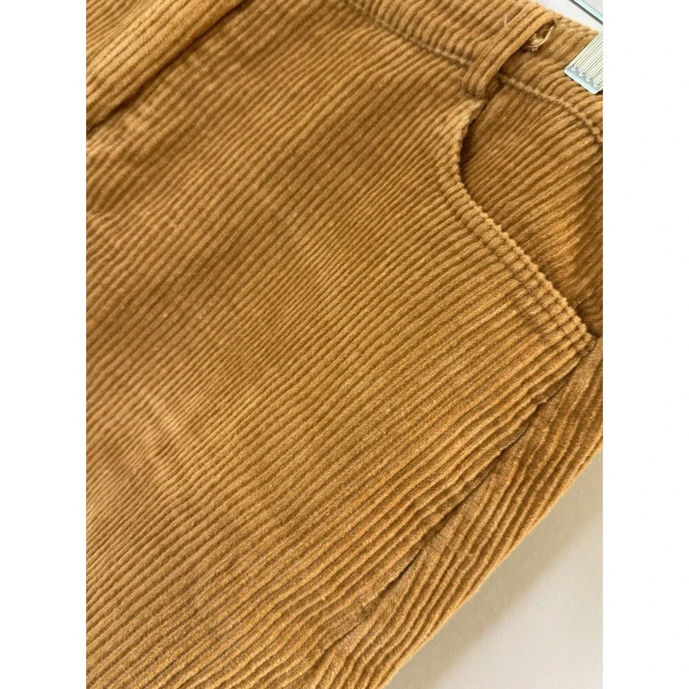 Mittoshop Corduroy Mini Skirt Womens L Brown Tan 100% Cotton Pockets Raw Hem Y2K